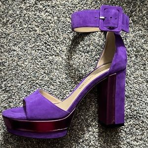 Tamara Mellon Deco 75 platform suede heels